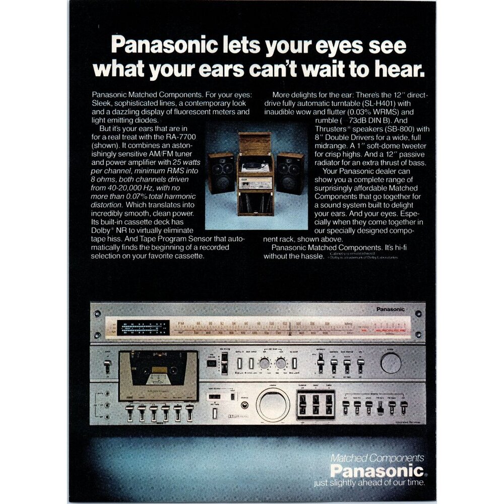 1979 Panasonic RA-7700 Stereo Receiver Vintage Print Ad Audiophile 80s Wall Art